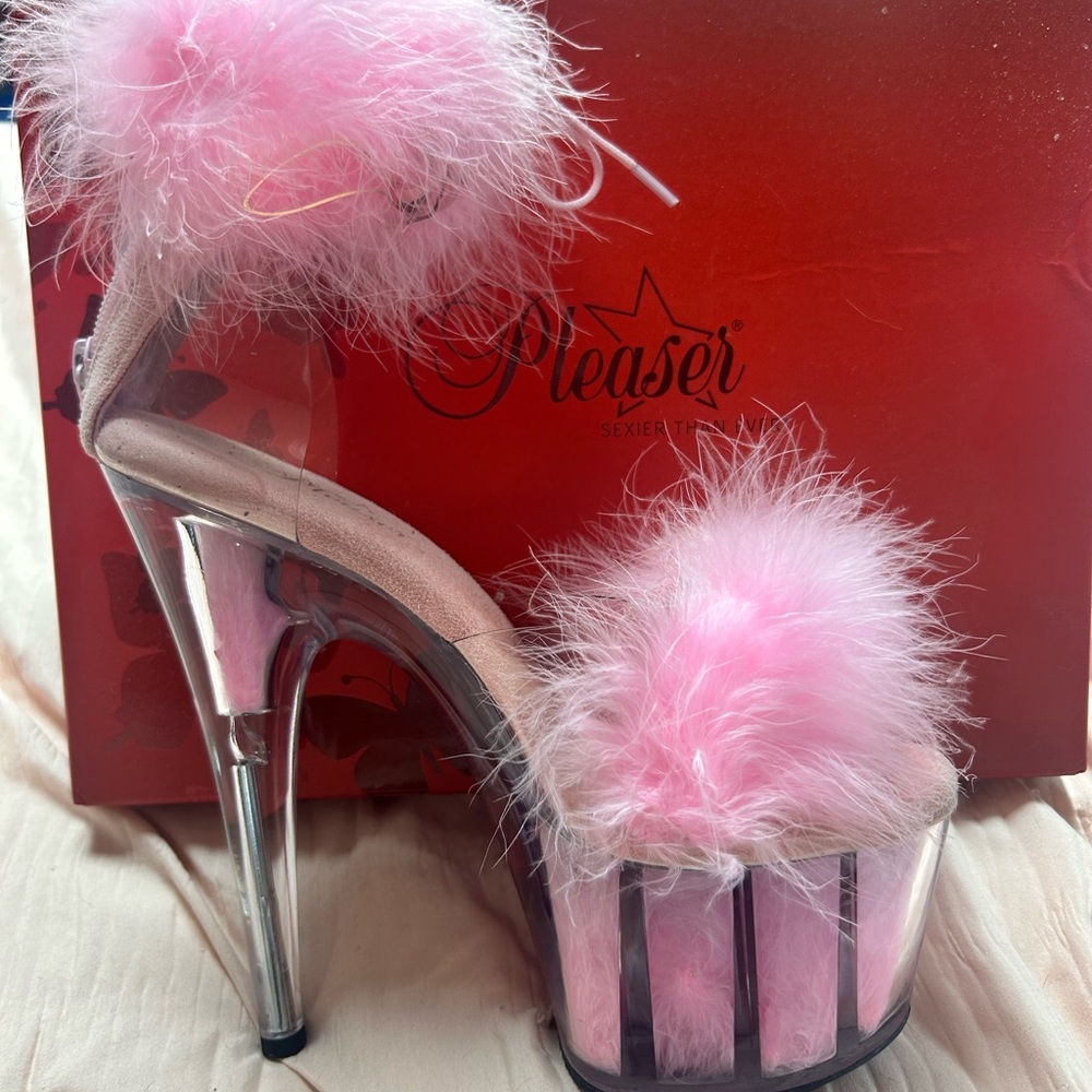 Pleaser Pink Fluffy Platform Heels